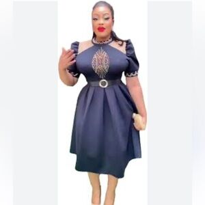 LORENSA Black Studded Beaded Embellished Mesh Shoulder Puff Sleeve Dress 46 NWOT